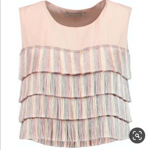 ALEXIS Jason Tiered-Fringe Crop Top Pink SMALL